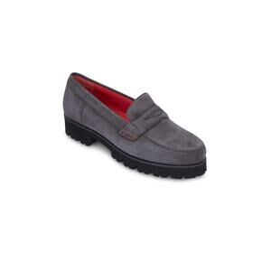 Pas de Rouge Marta Gray Suede Lug Sole Penny Loafer 38 / 8